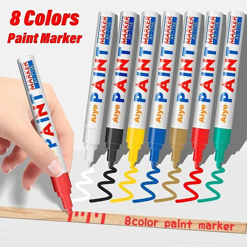 8 Color Permanent Paint Pen Set Waterproof Car Tire Wheel Oily Marker Auto Rubber Tyre Touch Up Graffiti Pen