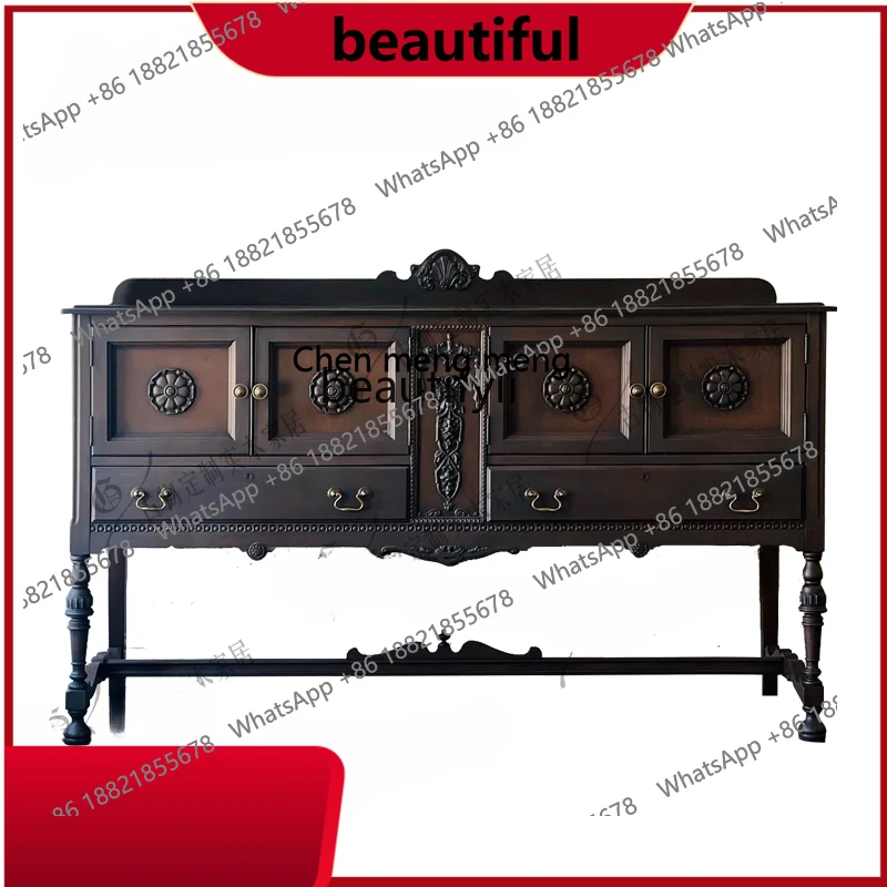 

American solid wood dining side cabinet/retro carving, home entrance cabinet/storage cabinet H