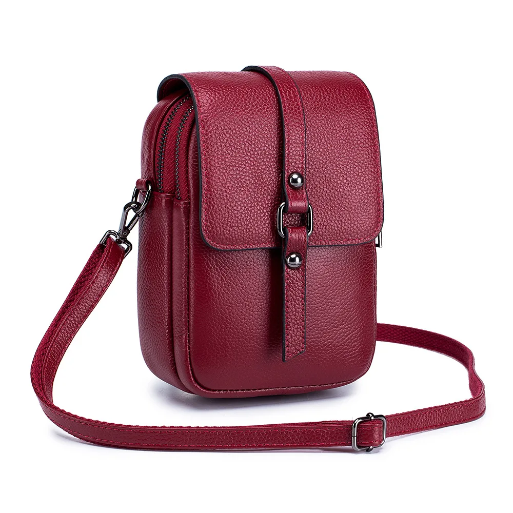 A cross-body bag for a mobile phone for women Multi-functional mini bag Vertical double-layer leather mobile phone bag