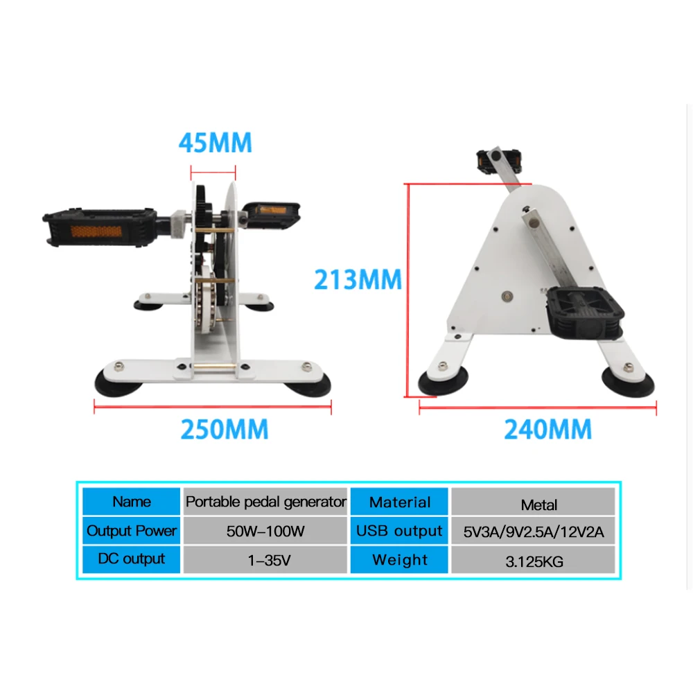 Generador de Pedal portátil, dispositivo de entrenamiento de rehabilitación, bicicleta giratoria, salida USB Dual, bricolaje, Fitness, generador operado por pies
