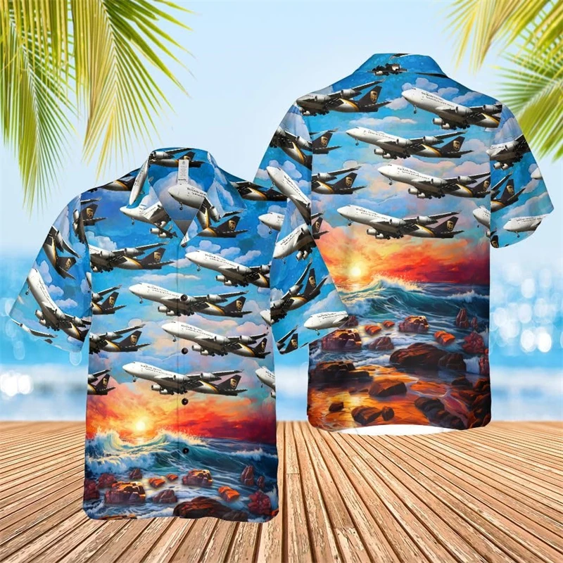 Vintage Airplane 3D Print Shirts For Men Clothes Cartoon Hot Air Balloon Graphic Blouses Harajuku Fashion Short Sleeve Boy Tops