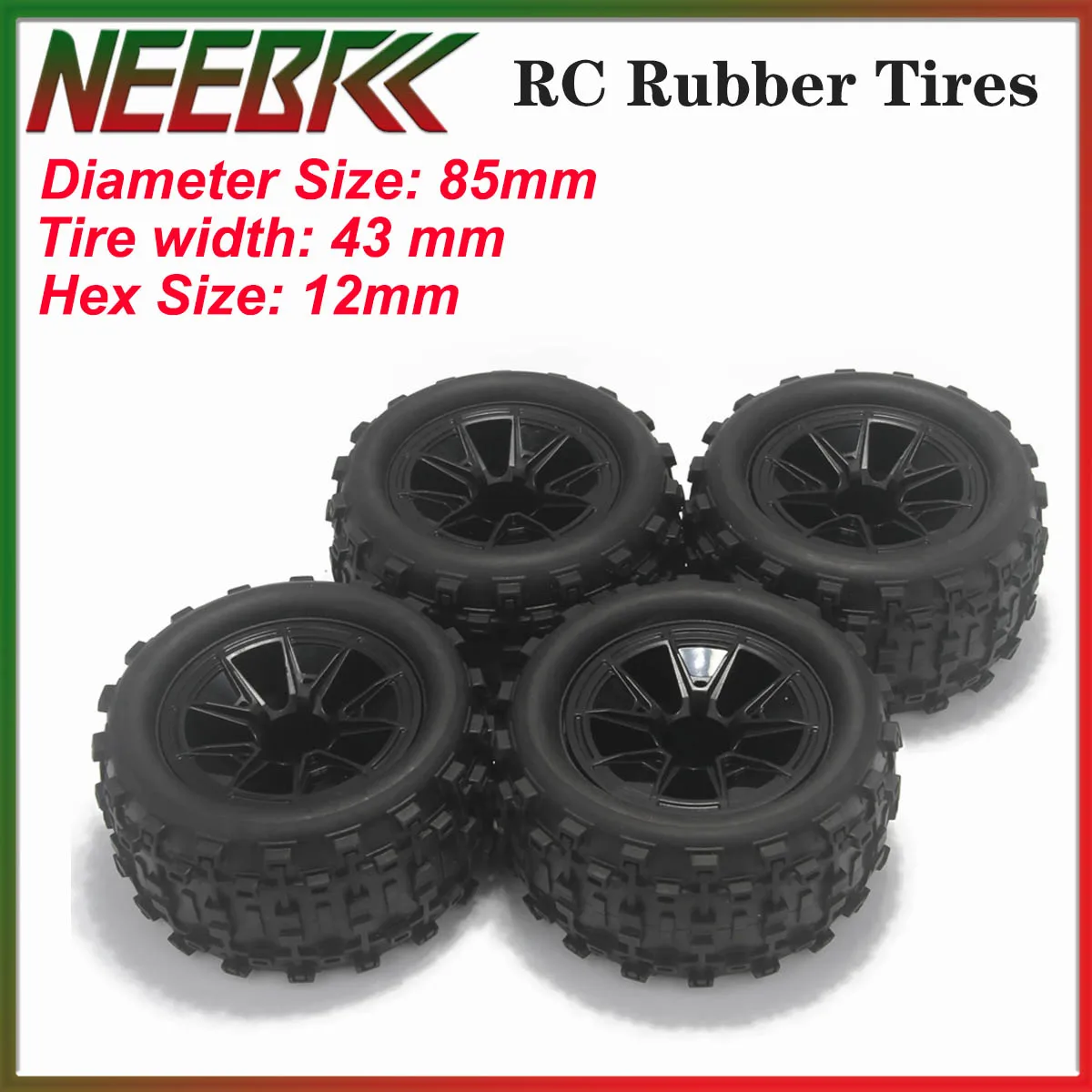 4PCS 85mm 12mm Hex Rubber Tires Wheels Skidproof Wear Resistant for 1/12 1/14 RC Truck Hyper Go 14210 16210 WLTOYS 144001 144010