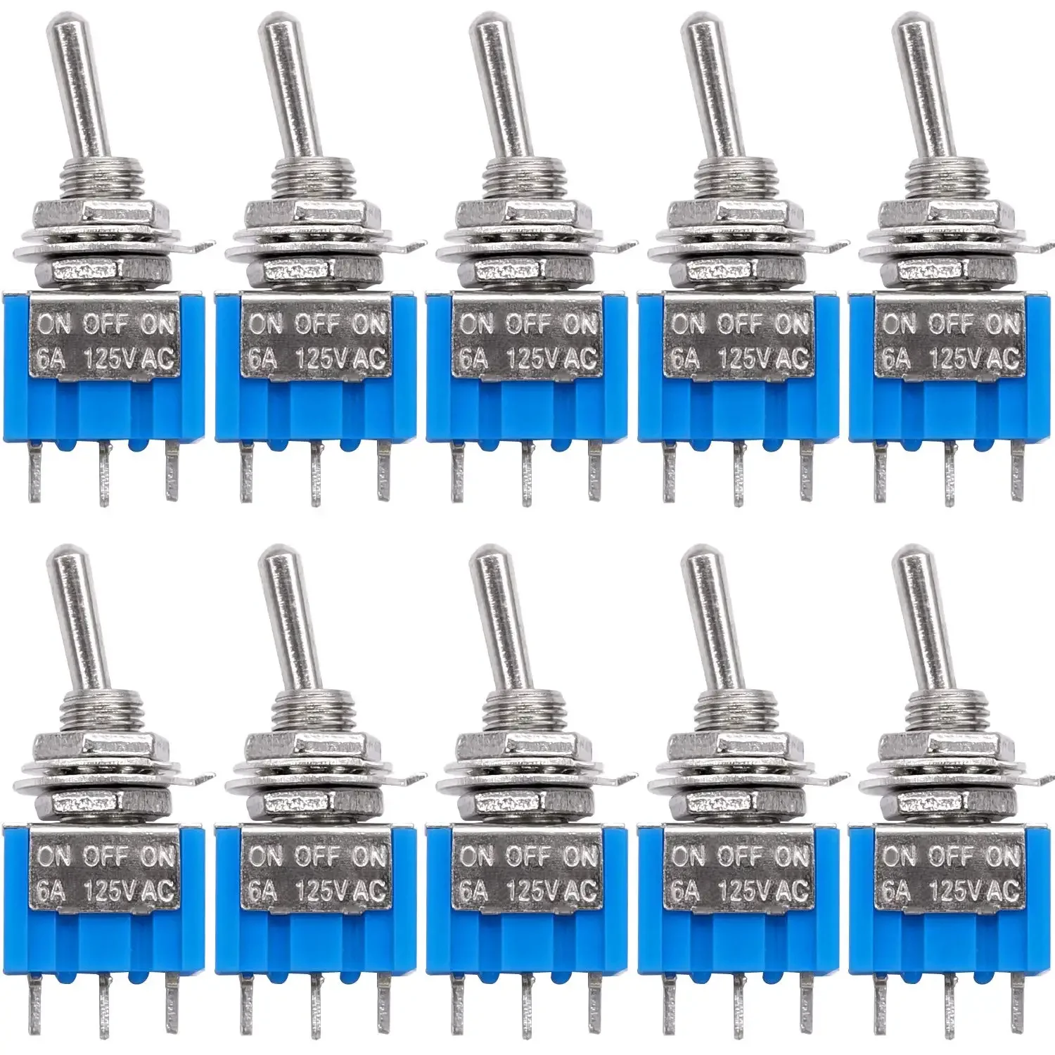 10Pcs SPDT Mini Toggle Switch10pcs 3 Pin 3 Position ON/Off/ON Miniature Toggle Switch AC 125V/6A toggle switch MTS-103