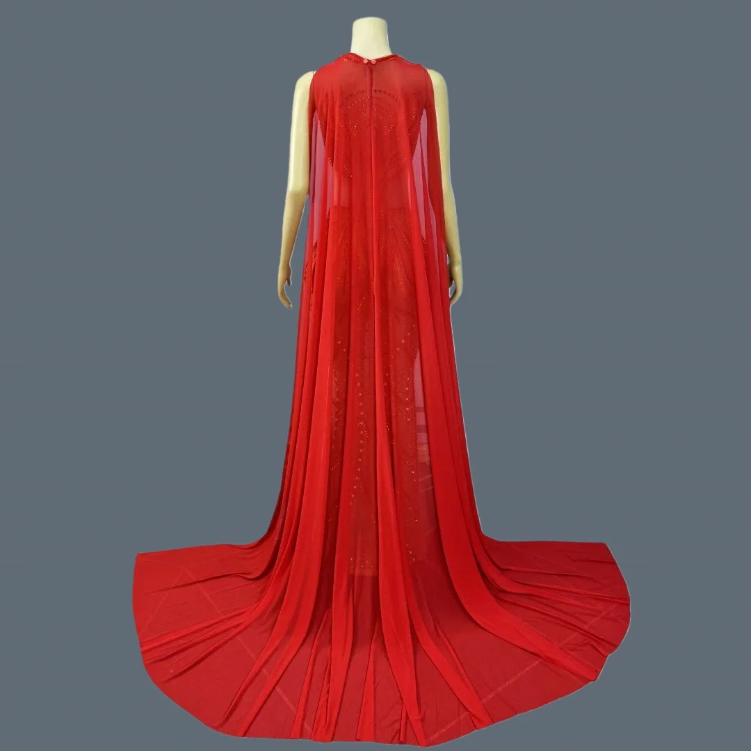 Festival Celebrate Birthday Party Long Cloak Floor-length Dress Night Event Show Evening Gown Sparkly Rhinestone Wear Huoshaoyun