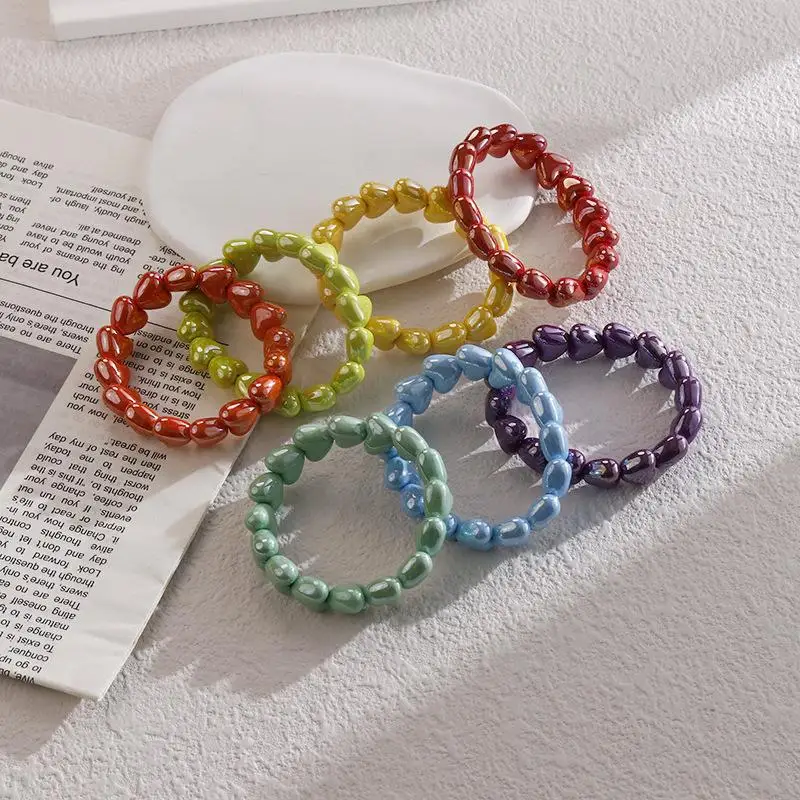 .Hot Sale-1PCS Fashion Colorful Heart Beaded Bracelets Retro Cute Women Jewelry Gift Bangles Valentine Gift
