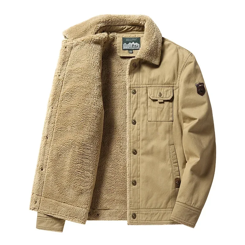 Corduroy Men Clothing Cotton Clothes Men Plus Fleece Thickened Winter Jacket  Lapel Warm Cotton Coat Men Youth Leisure Coat