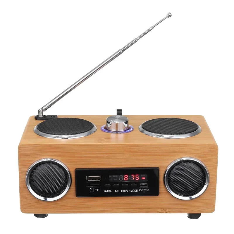 Wireless Wooden Retro Speaker Radio Subwoofer Home Sound Column Bluetooth Music Center Support