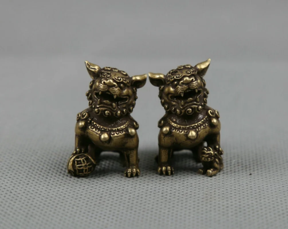 رائعة الصينية البرونزية الحيوان فو فو الكلب الحرس الأسد تمثال ديكورات المنزل #1