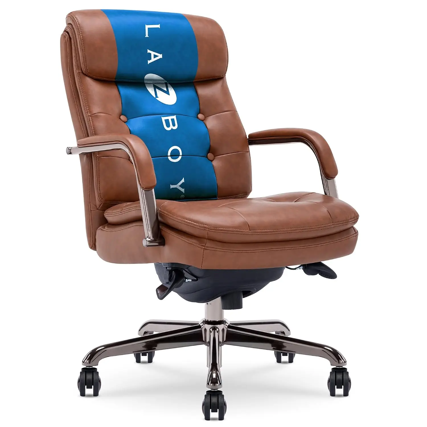 Mid-Back Office Chair, Button-Tufted Double Cushion, Padded Armrests, Ergonomic Swivel Base, Leather,  Customized