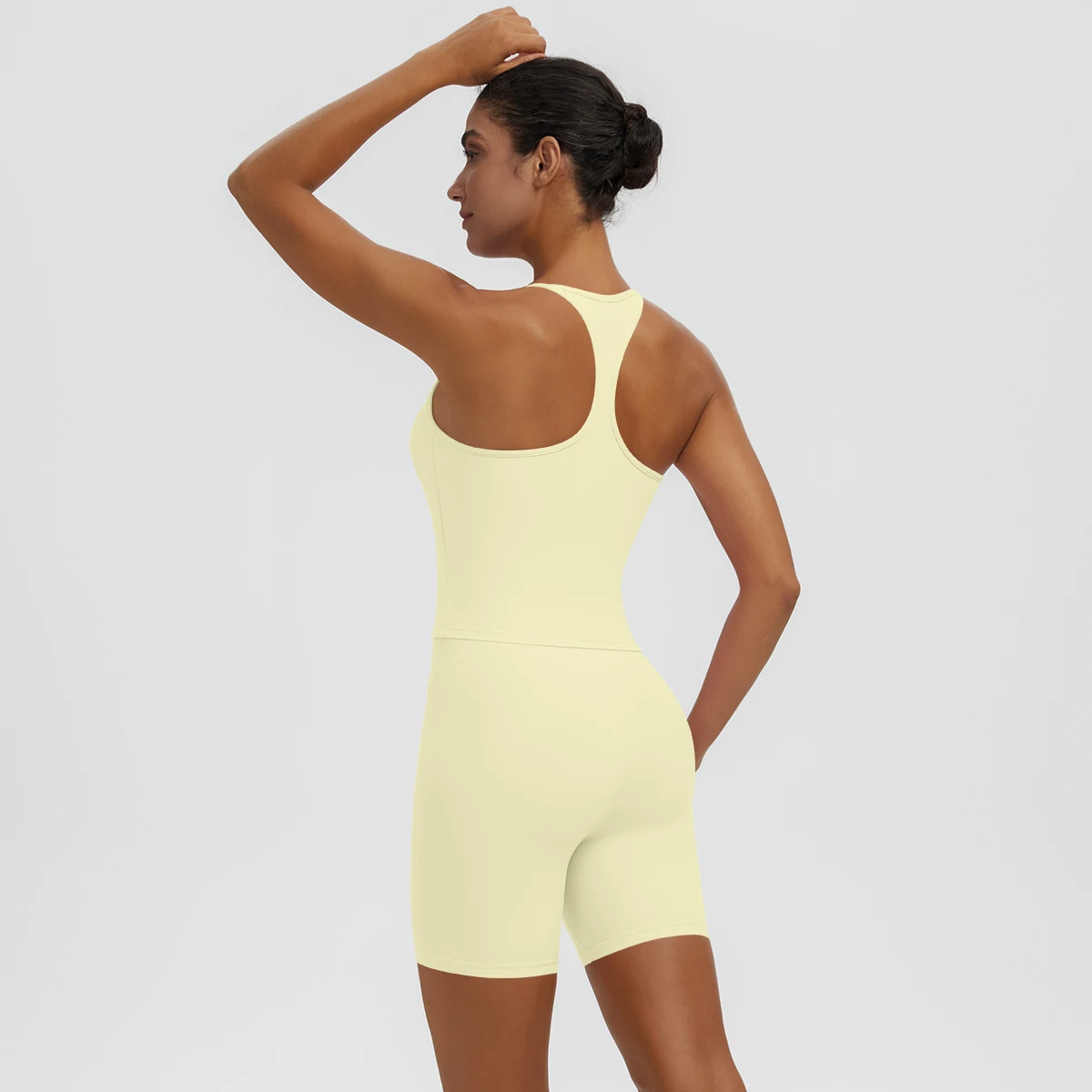 Rooftrellen 2-teiliges sexy einfarbiges Yoga-Set für Frauen, mit schönem Rücken und I-förmiger Weste, Fitness-Lauf-Yoga-Shorts-Set für Damen – Detail 24