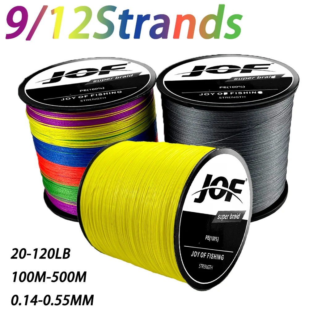 JOF 100-500M 9Strands 12Strands Braid Fishing Wire PE 20-120LB Multifilament Durable Fishing Line for Carp Bass Fishing Tackle