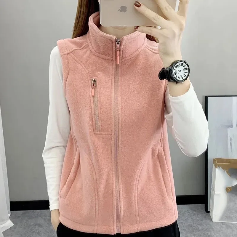 Spring Autumn Women New Zipper Fleece Sleeveless Top Fashion Ladies Short Vest Jacket Female Large Size 4XL Waistcoat Coat