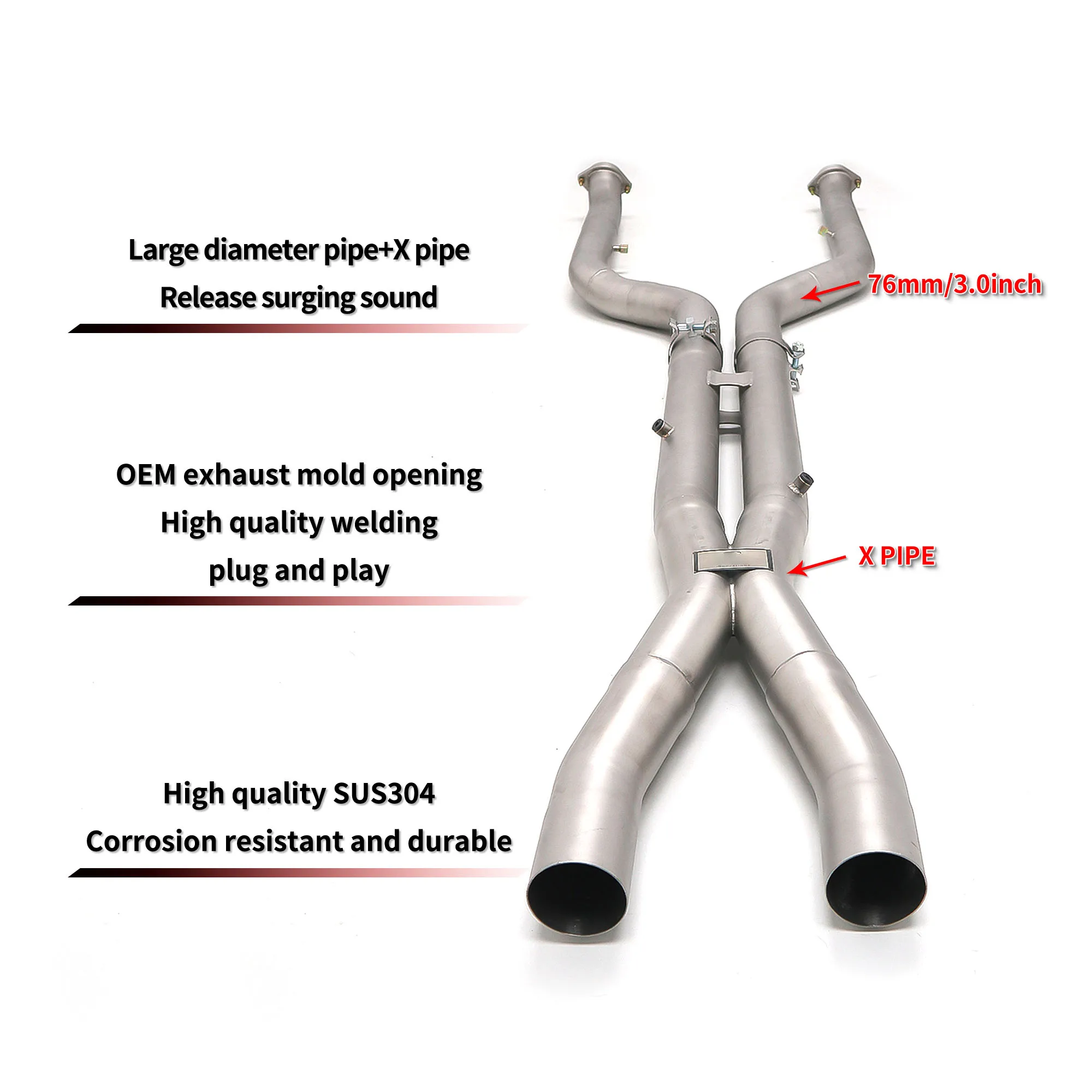 HEO for BMW G90 M5 S68 4.4TT Exhaust Midpipe X-pipe with Resonators 304 Stainless Steel Pipes