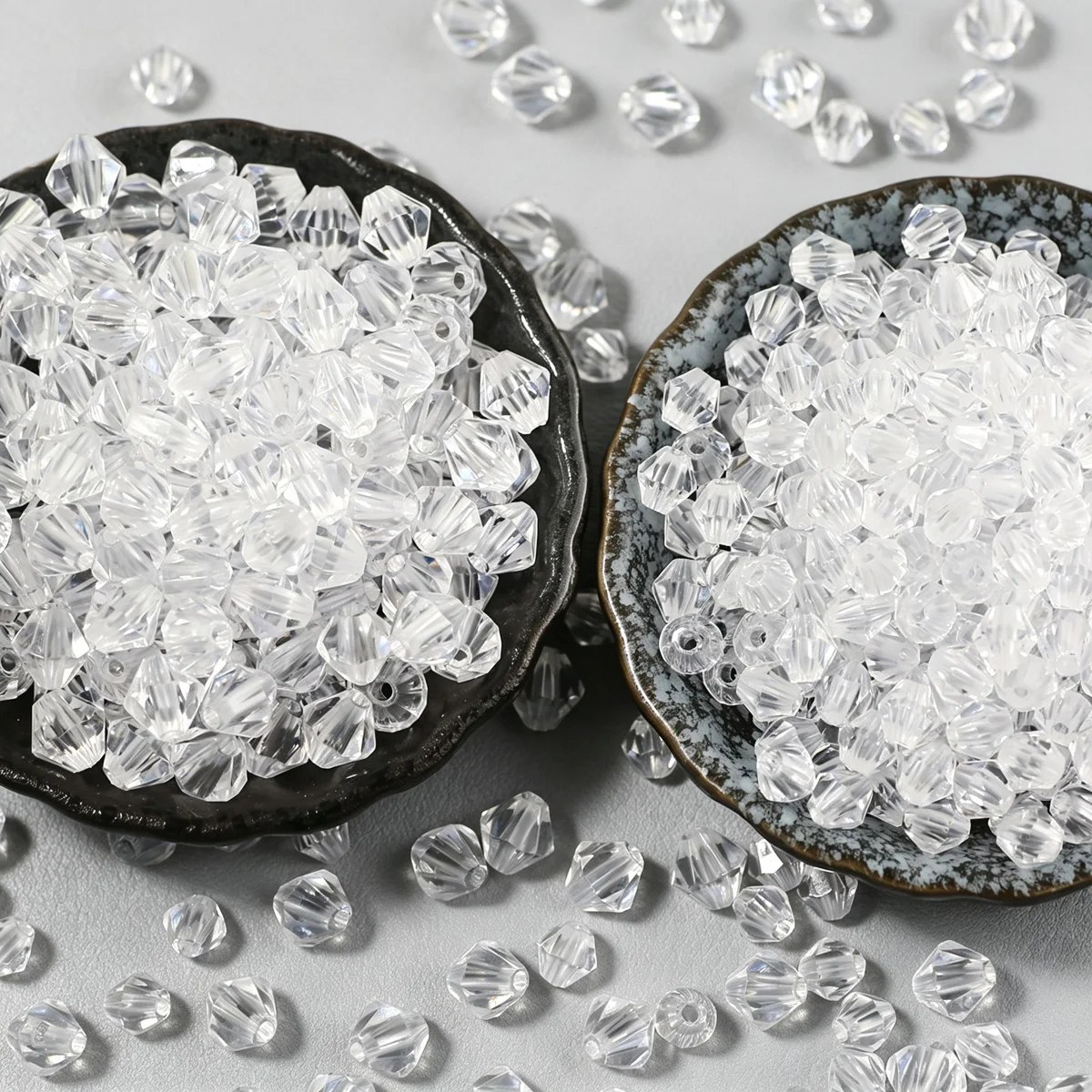 6/8mm White Transparent Diamond Round Hole Acrylic Spacer Loose Beads for Jewelry Making DIY Bracelets Necklace Accessories