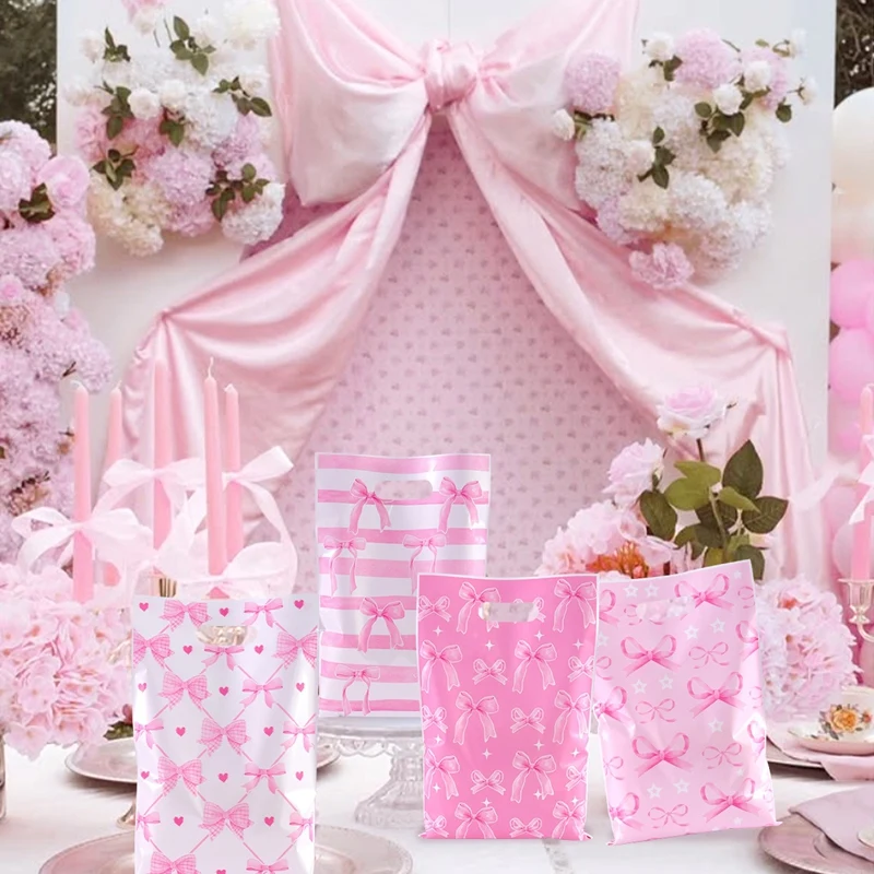 10/20/50Pcs Pink Bow Gift Bag Candy Bags Birthday Party Goodie Gift Bags For Girls Bridal Engagement Baby Shower Supplies view 3