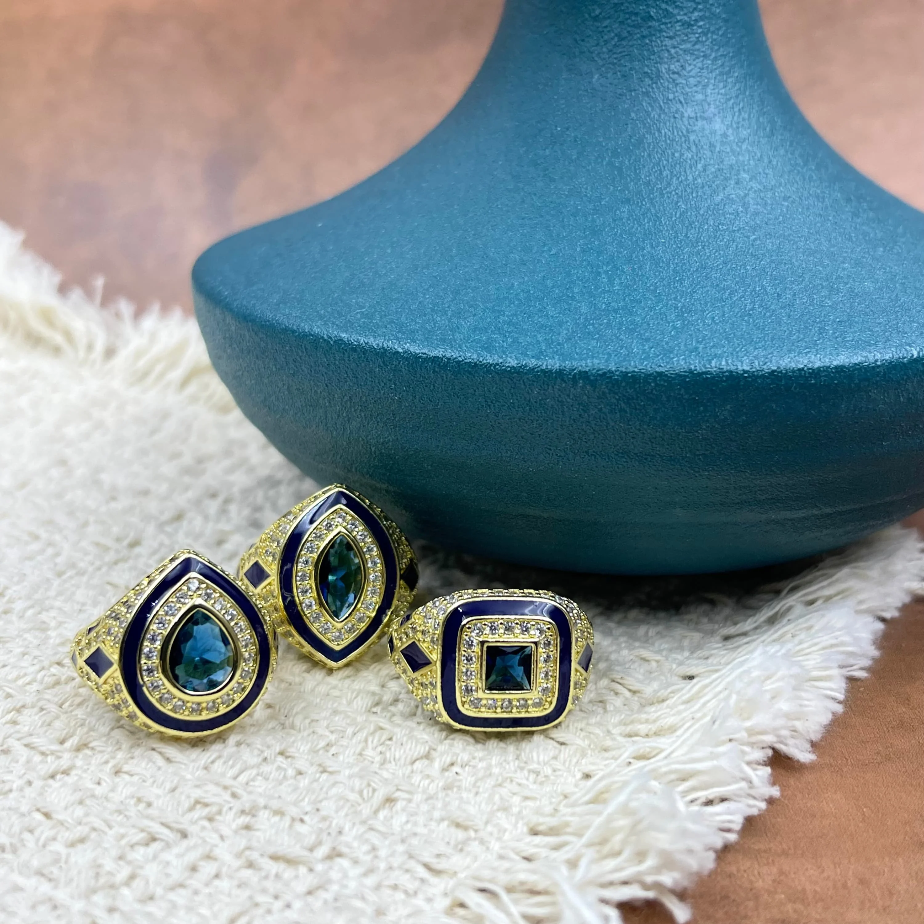 Vintage Square Enamel Ring: Geometric Micro-Pavé Zircon & Colored Gemstones, Luxury Party & Daily Women's Jewelry