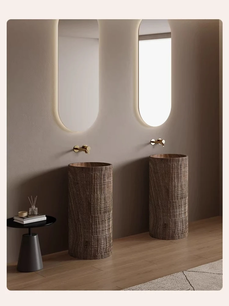 

Minimalist antique style column basin integrated floor-to-ceiling wood grain art basin creative vertical washbasin