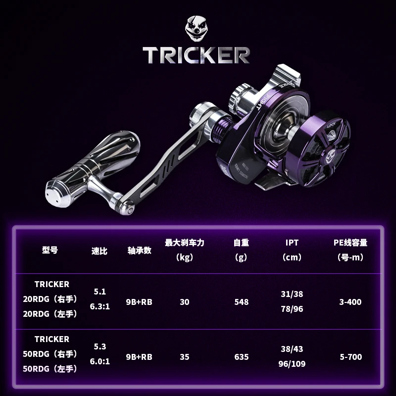 HAIBO-TRICKER 트롤링 낚시 릴, 35KG 최대 드래그 베이트 캐스팅 릴 심해 바닷물 낚시 릴 빅 게임 슬로우 지그