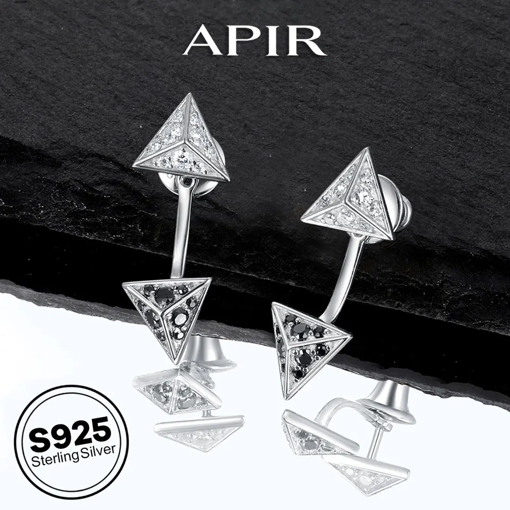 

Серьги-гвоздики APIR с черным муассанитом, унисекс, стерлинговое серебро 925 пробы, геометрический треугольник, дизайн в стиле рок, хип-хоп, трендовые ювелирные изделия