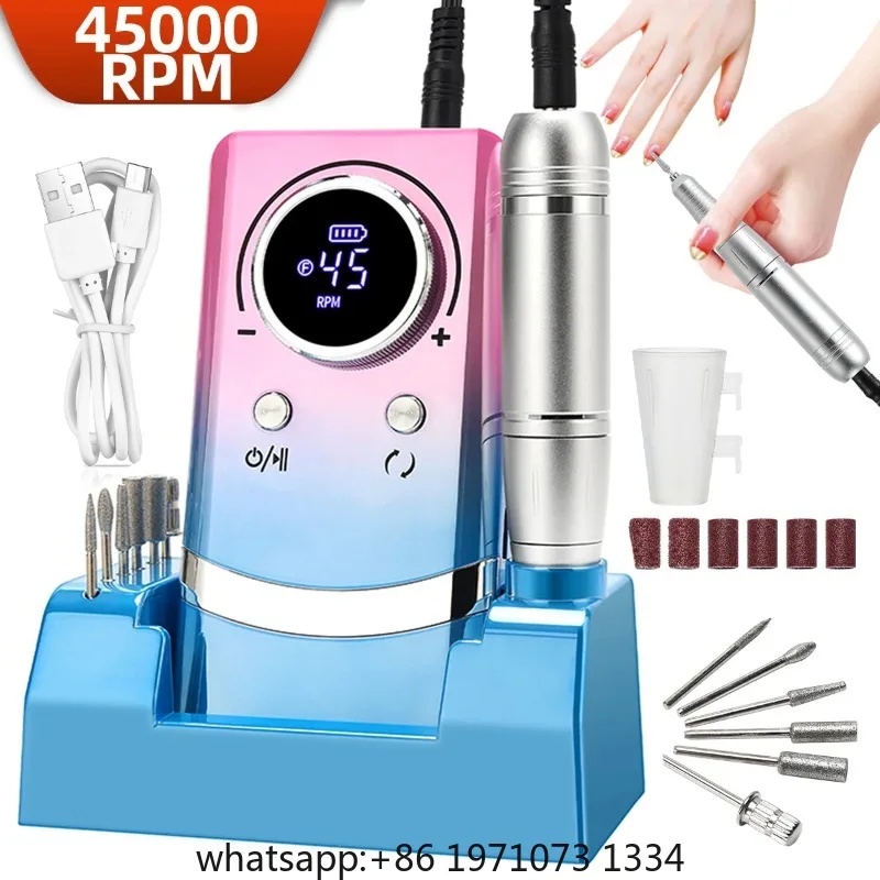 Professional  Electric Portable Nail Drill Machine With Base Rechargeable Low Noise Nail Sander File For Manicure Salon