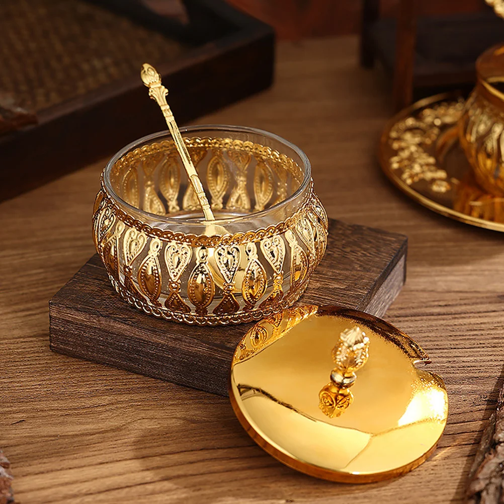 

Sugar Jar With Spoon Iron Acrylic Storage Container For Kitchen Spice Candy Tea Seasoning Jar Household Decorative