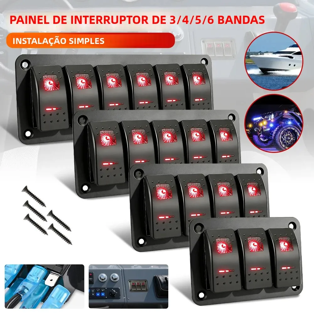 Painel de Interruptores Gangue HL 2/3/4/5+1 Pré-cabeado com Carregador USB Duplo para Uso Marítimo e Off-road Jeep 12V 24V