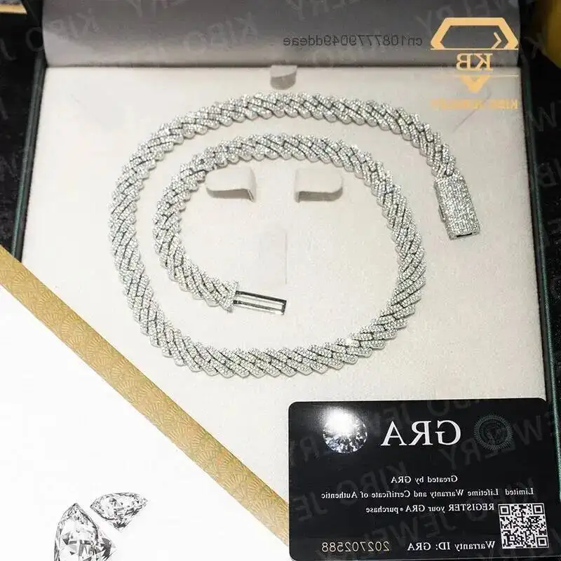 

8 10 12 15 18 20mm Width Hip Hop Jewelry Diamond Necklace Mossanite Chain S925 Silver Iced Out VVS Moissanite Cuban Link Chain