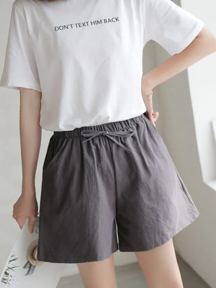 Casual Linen Shorts Women Gym Workout Shorts Cotton Short High Waisted Plus Size Ladies Short Femme Women Shorts Sport Femme