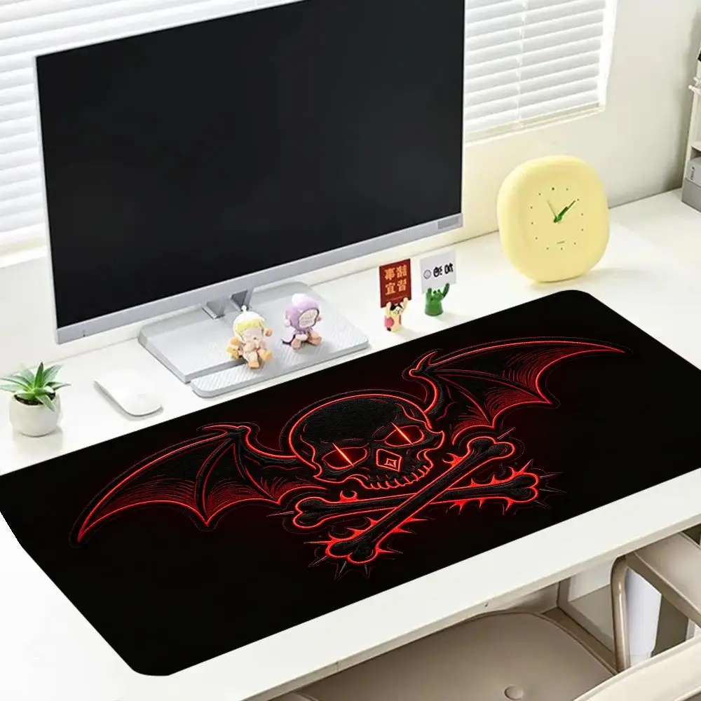 Playmat For Games Golden Crown Skull Cross Bones Fire Glowing Eyes Retro Metal Style For Laptop Bedroom Learning Pad