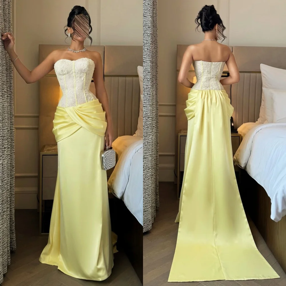 

Customized Charmeuse Pleat Lace Sweetheart Neck Trumpet Long Dresses Bespoke Occasion Charming Women's Evening Party Gown