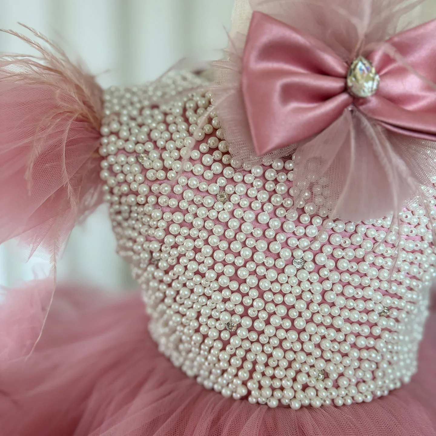 2026 Jawabao Rosa Perlen Elegantes Blumenmädchenkleid Prinzessin Baby Kinder Hochzeit Geburtstag Erstkommunion Ballkleid Maßgeschneidert