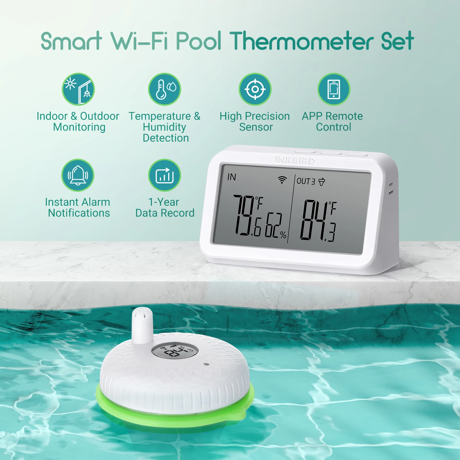 INKBIRD-Termômetro de piscina à prova d\'água com Wi-Fi Gateway, temperatura e umidade Monitor, atualizado, IBS-M2, 300 pés