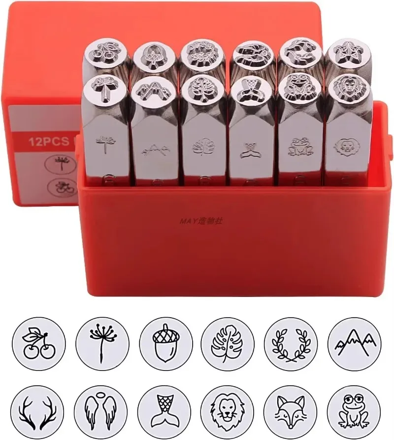 12pcs Set Metal Stamping Kit Jewelry Marking Punch Leather Silver Craft Puncher Cartoon Animal Love Pattern 6mm Steel Stamps