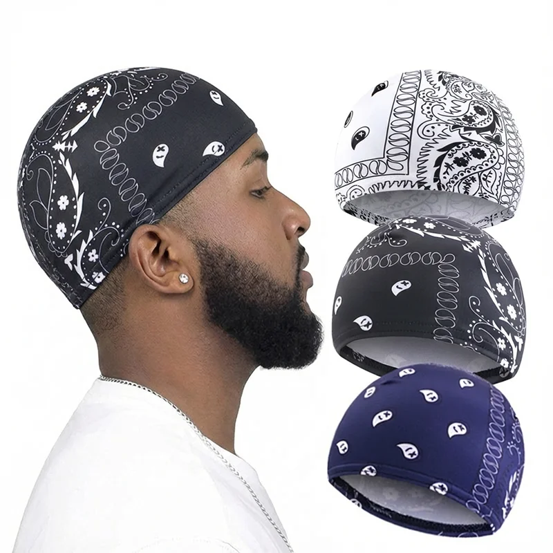 3 TEILE/LOS Neue paisley Welle Kappen Dicke Seidige Atmungsaktive Kuppel Elastische Mesh Perücke Kappe Männer Outdoor Welle Kappen – Detail 5