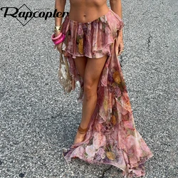 Rapcopter Y2K Floral Long Skirts Ruffles Vintage Holiday Beach Sexy Skirts Women Boho Grunge Party Outfits Hot Sexy Skirts New