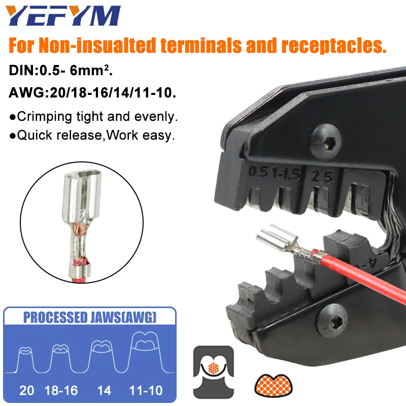 Nou-Insulated Open Barrel Terminals Crimping Tools YF-04B Ratcheting Crimpers Pliers AWG 20-10 (0.5-6mm²) For 2.8/4.8/6.3/431B