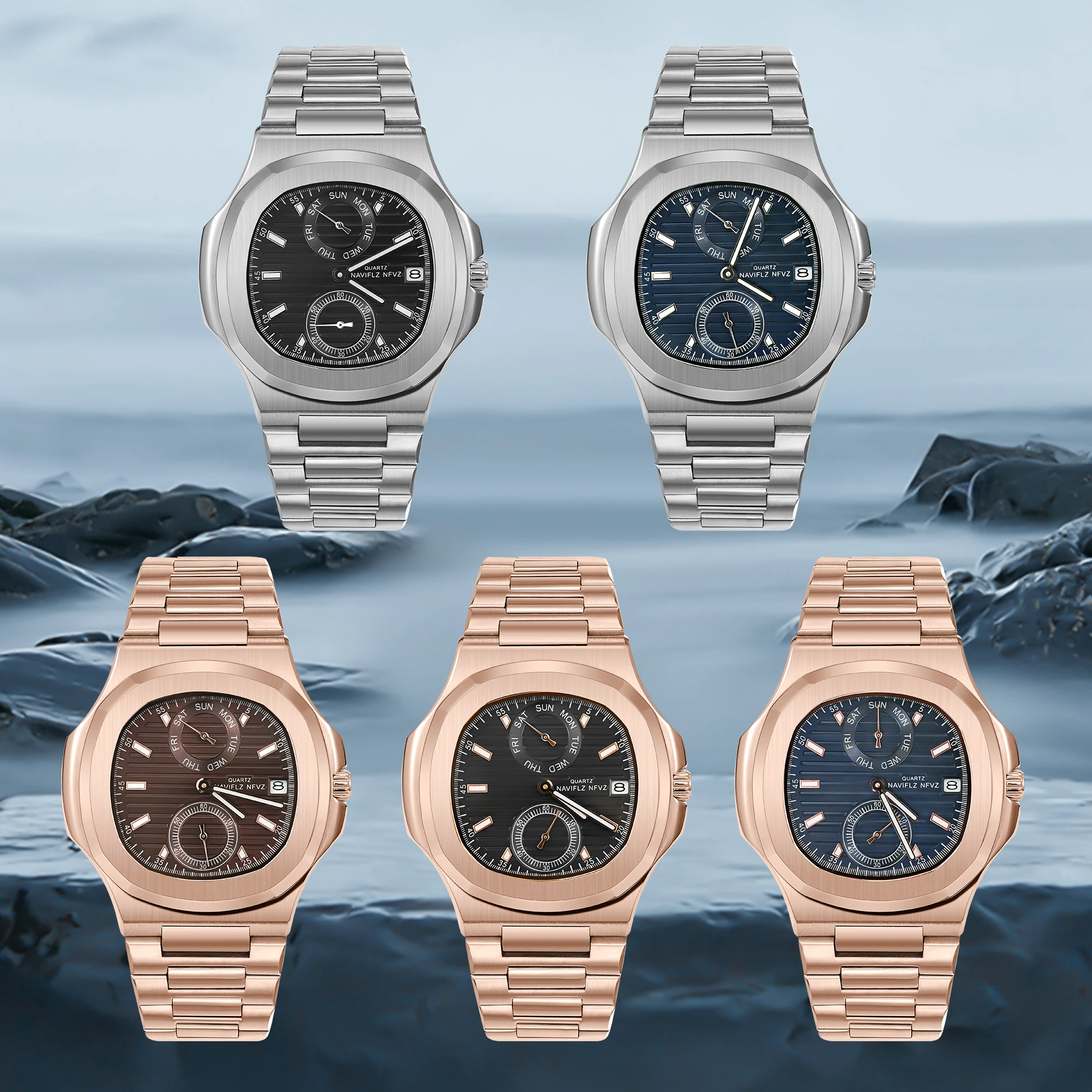 2026 New NAVIFLZ NFVZ 5990R Series Men Classic Sports Wristwatch 40MM Sapphire Crystal 50M Waterproof Male Daily Business Watch