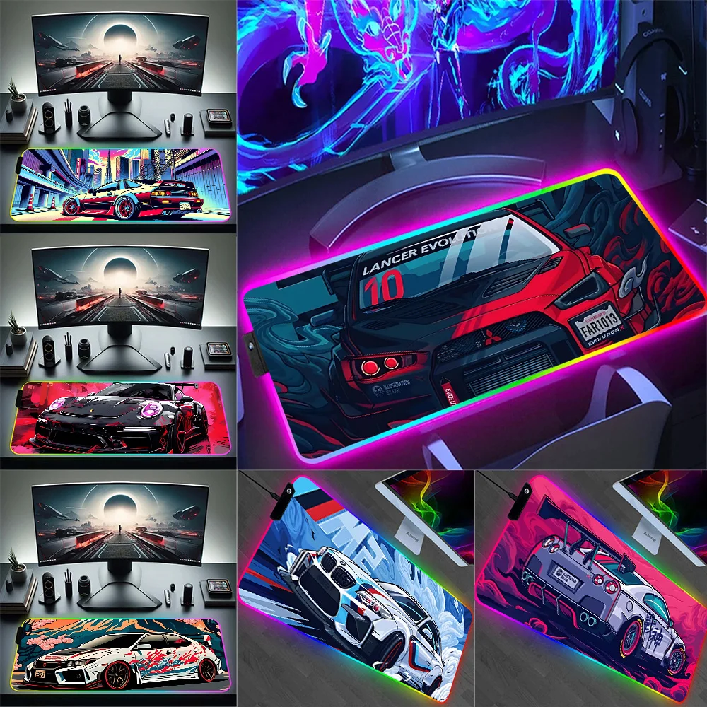 

RGB Pc Gamer Keyboard Mouse Pad Mousepad Luxury sports car logo JMDS LED Glowing Mouse Mats Rubber Gaming Computer Mausepad