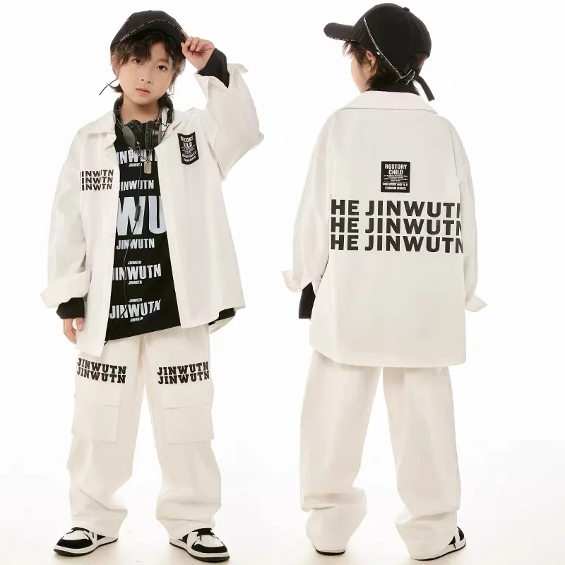 Children's Hip-hop Street Dance Costume, Girls' Jazz Dance Costume, White Jacket, Long Pants, Long Sleeved Suit,stage Performane