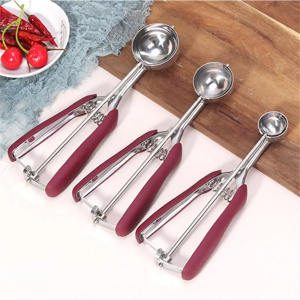 Stainless Steel Ice Cream Spoon 3/4/5cm 1pc Multifunctional Fruit Potato Mash Scoop with Spring Handle Kitchen Tool VIE LENTE