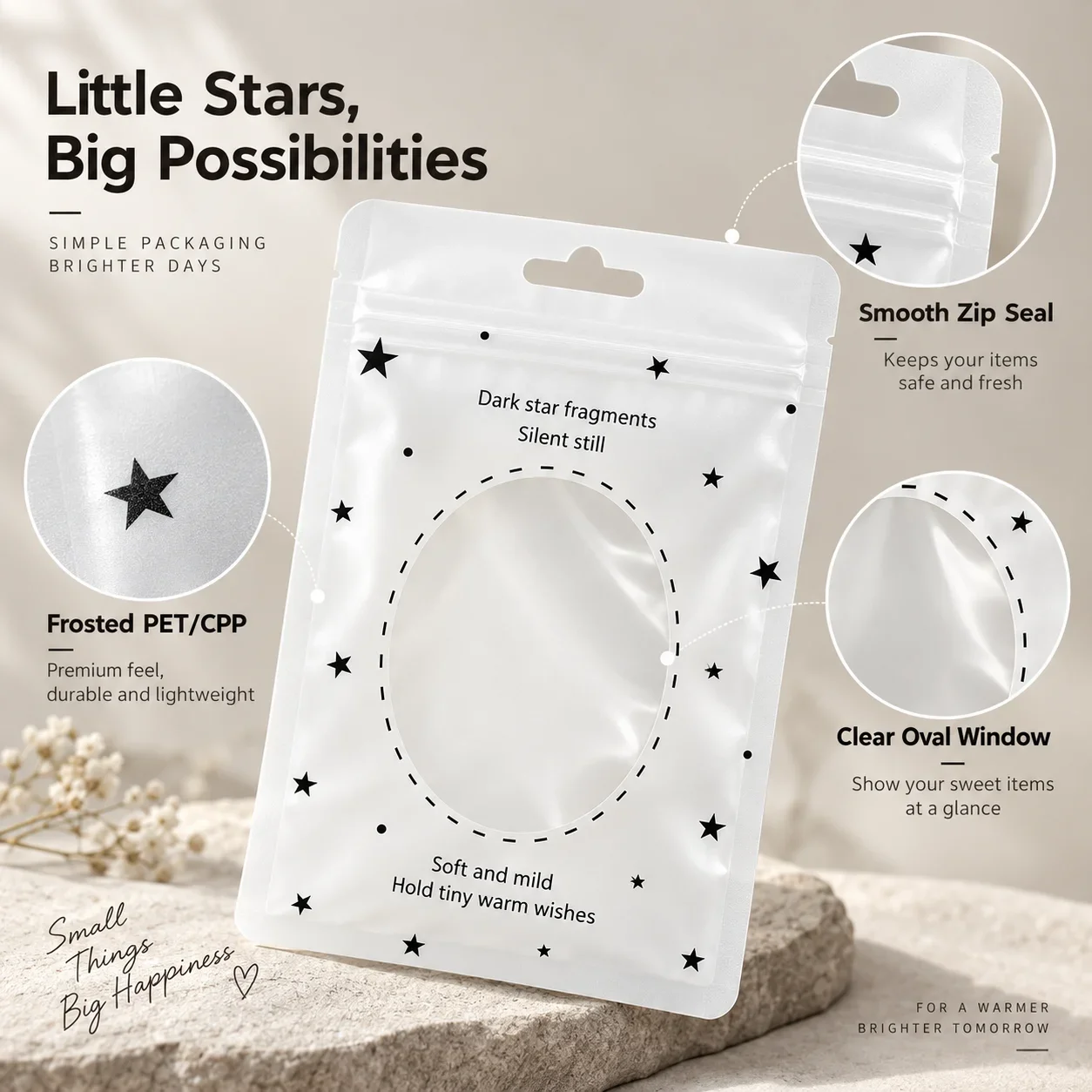 New Window Star Zip Bag, High Beauty Journaling Gift Packaging Pouch, Plastic Self-Seal Storage Bag