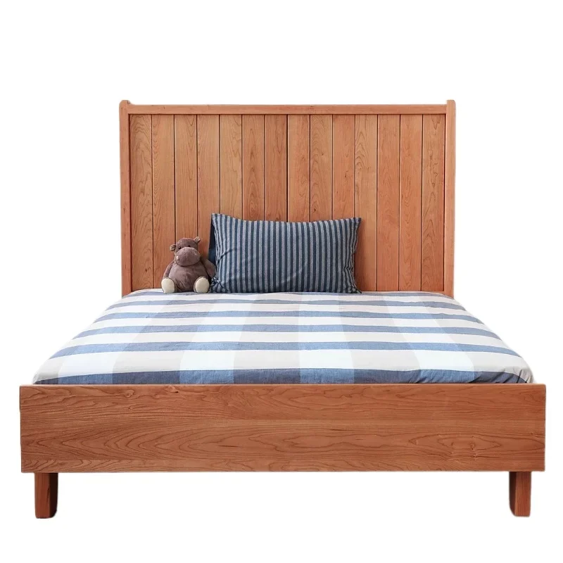 Log wind  solid wood bed, double simple Japanese bedroom bed