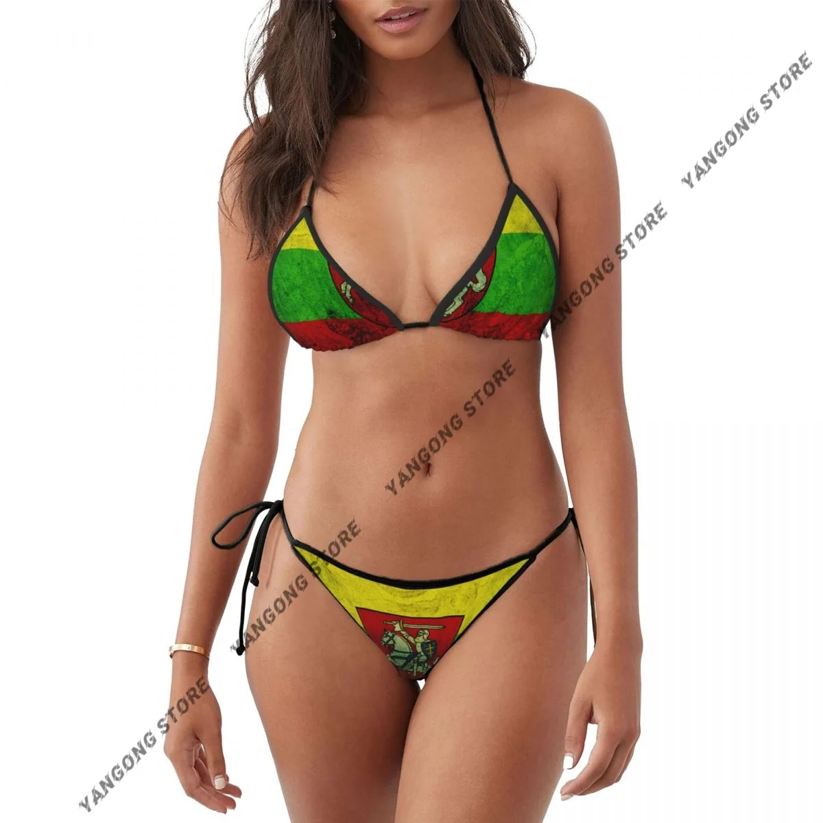 

Woman Swimsuit Sexy Bikini Set Swimwear Lithuanian Flag Grunge Two Piece Bathing Suit