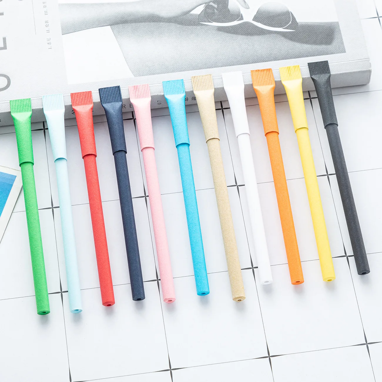 50PCS ECO Recycled Paper Ball Pen Eco-friendly Ballpoint Pen Environmentally friendly Paper tube advertising pens