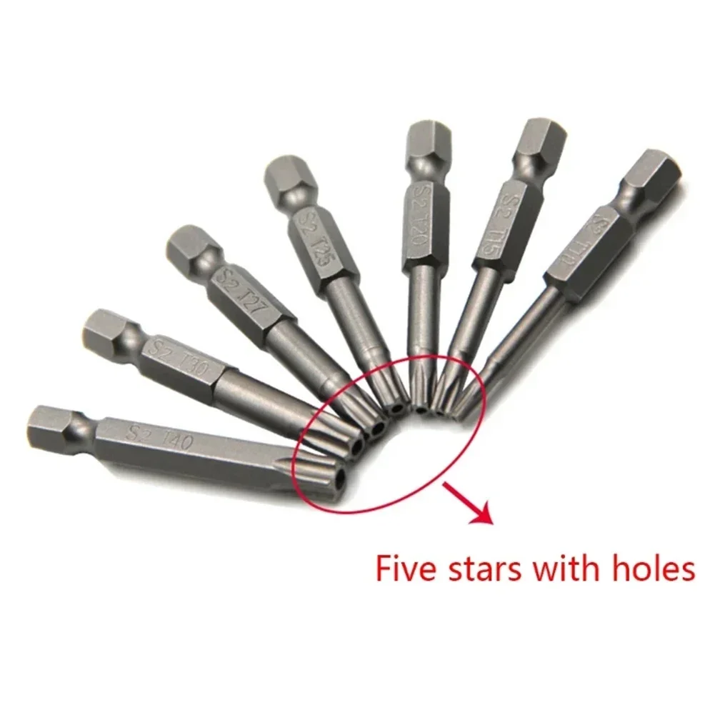 1pc 50mm 1/4 Hex Shank Five Point Magnetic Torx Screwdriver Bits T10 T15 T20 T25 T27 T30 T40 Pentalobe Electric Screwdriver Bits