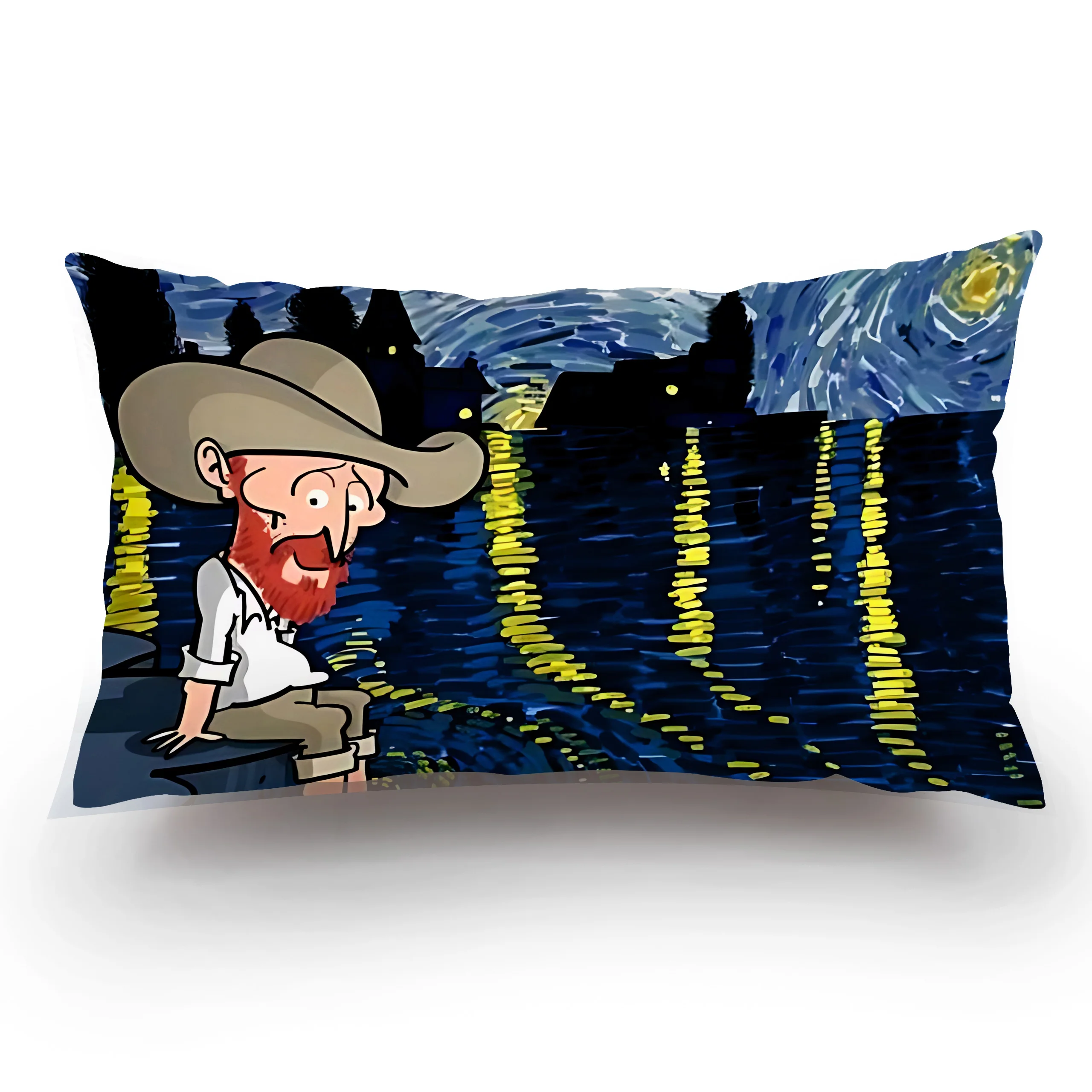 Painter Van Gogh Pillow Covers Cartoon Sofa Decorative Home Double-sided Printing Short Plush Cute Cushion Cover