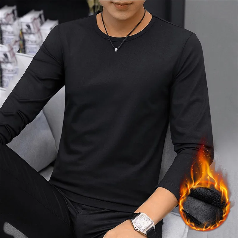 รักษาความอบอุ่นชุดลองจอนสำหรับผู้ชายเสื้อแขนยาวสีทึบเทอร์โมสำหรับฤดูหนาวของผู้ชายลำลอง