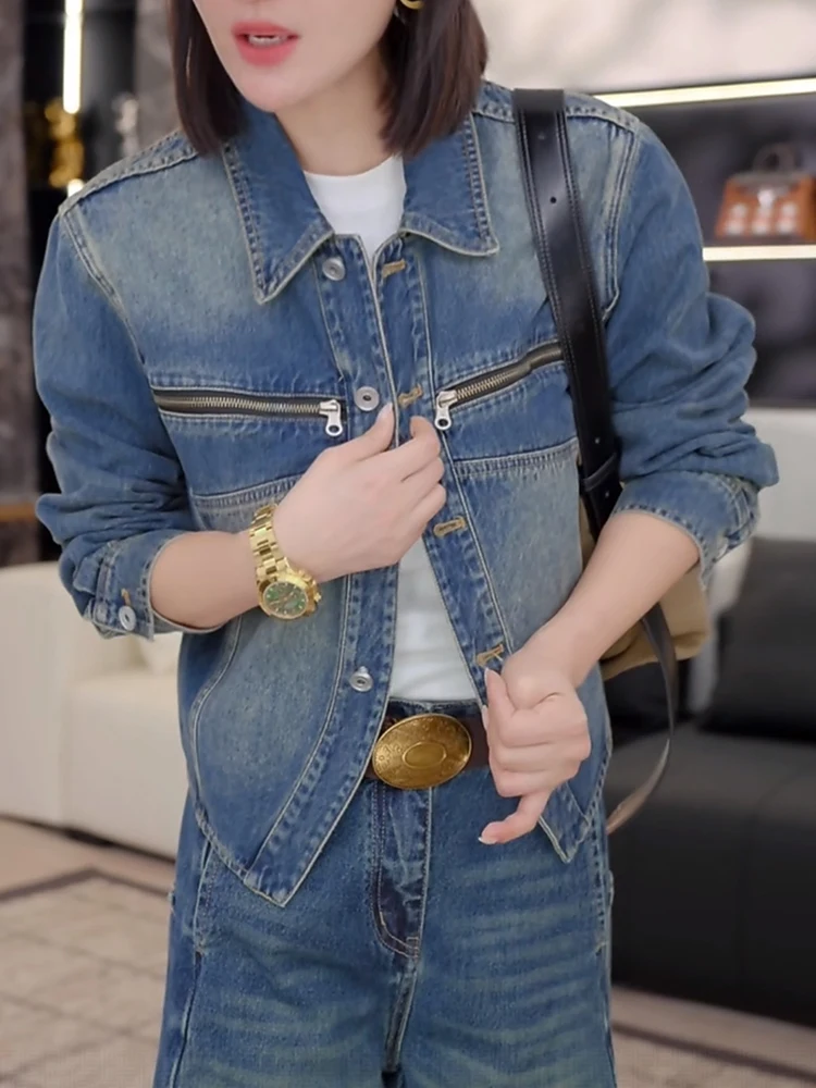 

Повседневная джинсовая куртка женская весна-осень 2026, новая модная модель на одной пуговице, универсальная, стильная, для повседневной носки...