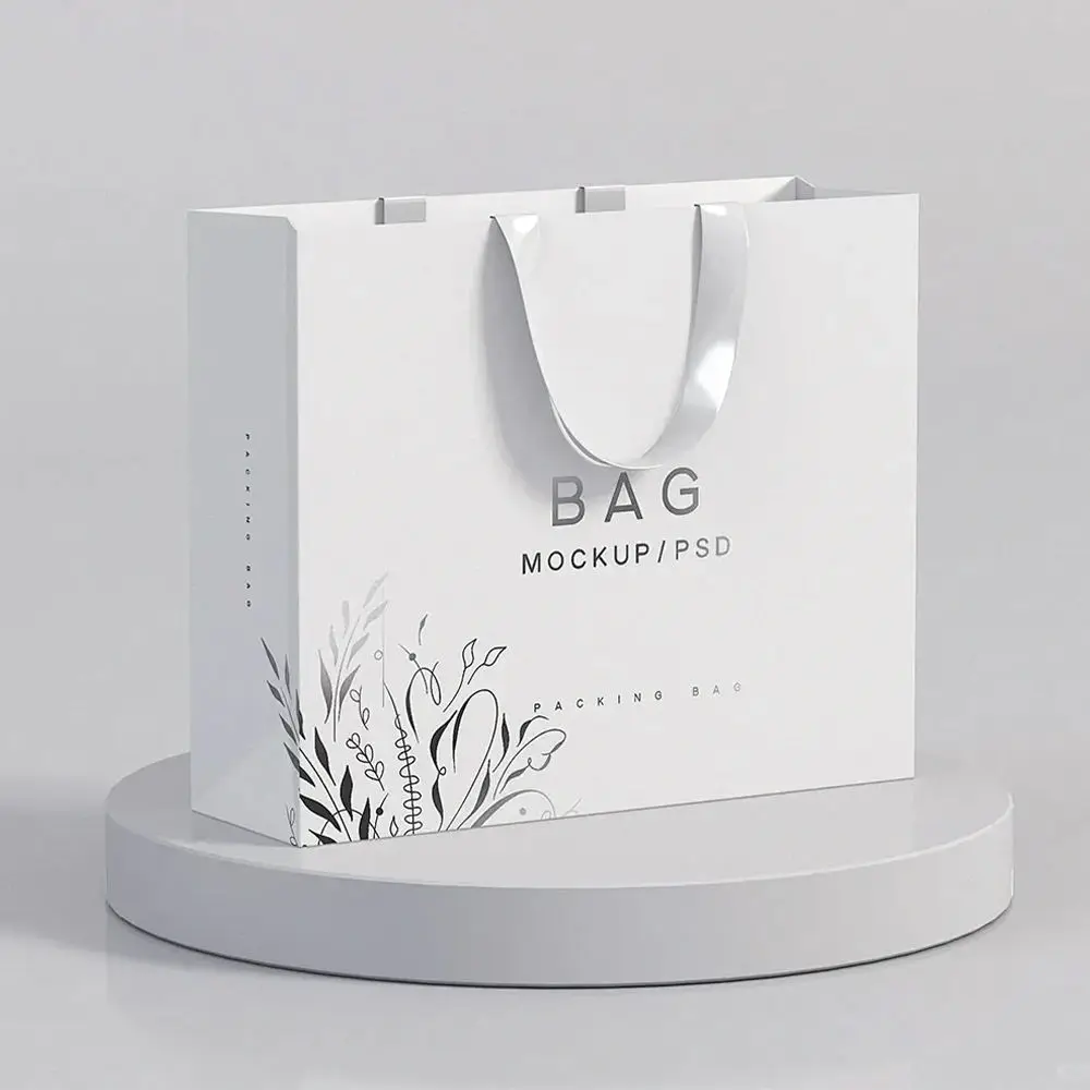 Custom Logo White Kraft Paper Tote Bags Wholesale For Clothing Store Shopping Corporate Promotional Packaging