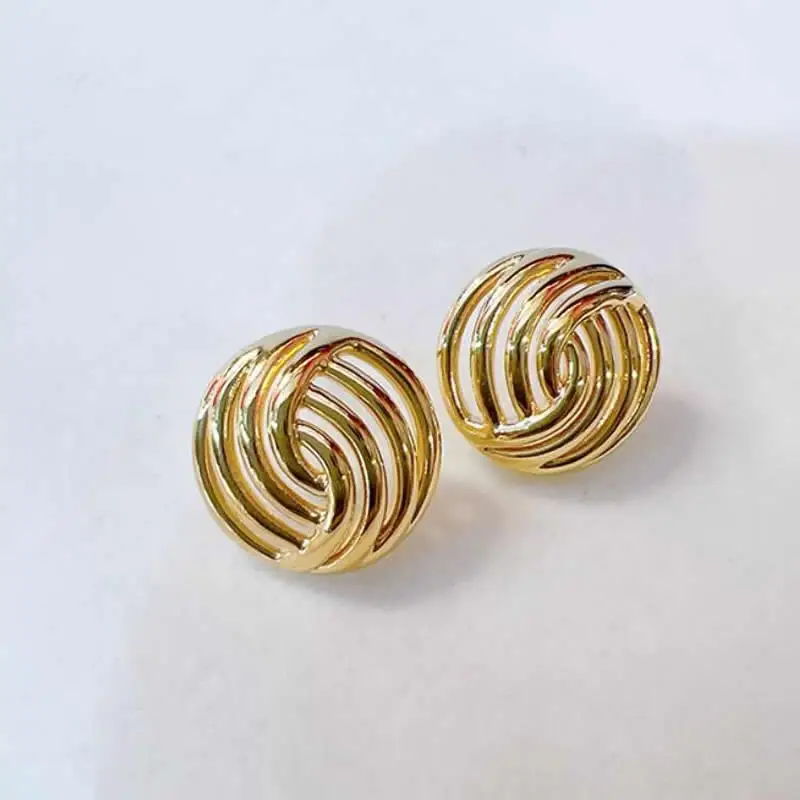 

Pure 18K Yellow Gold Earrings Women AU750 Gold Round Stud Earrings